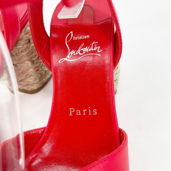 Christian Louboutin Summer Mariza 85 Red Leather Espadrilles Heels Sandals EU 37 - Picture 10 of 11